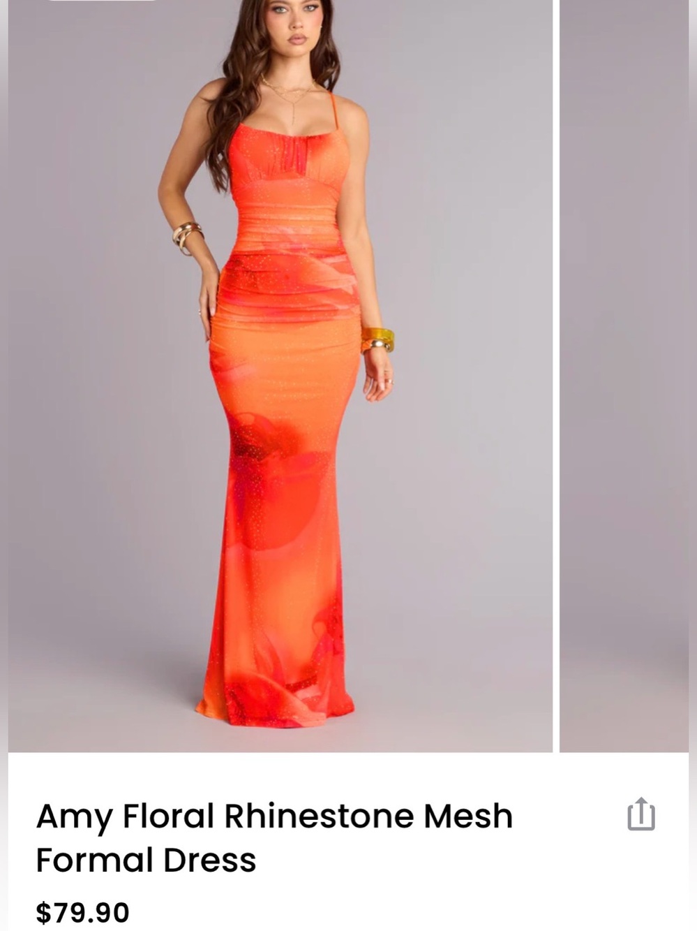 Windsor Amy Floral Rhinestone Mesh Formal Dress - Orange Red
